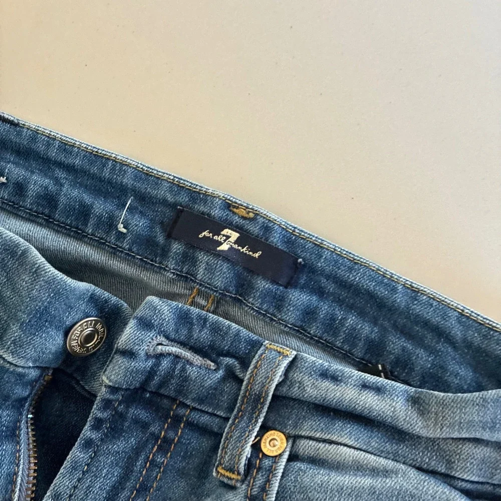 7 For All Mankind Womens Distressed Skinny Jeans Blue Denim Size 24 Ripped Patch